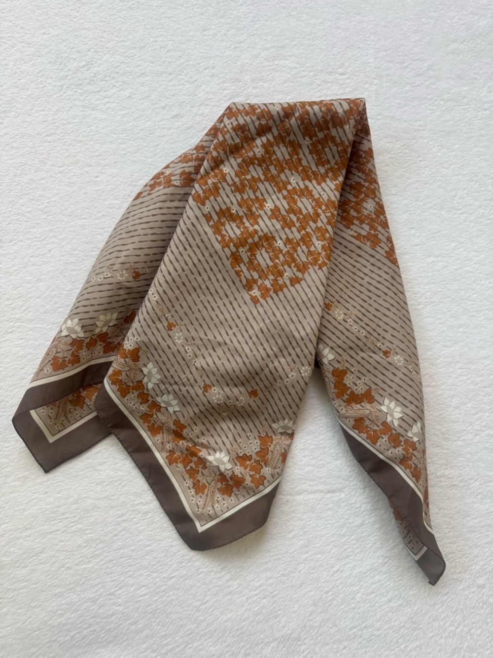 Vintage Floral Scarf in Taupe and Rust